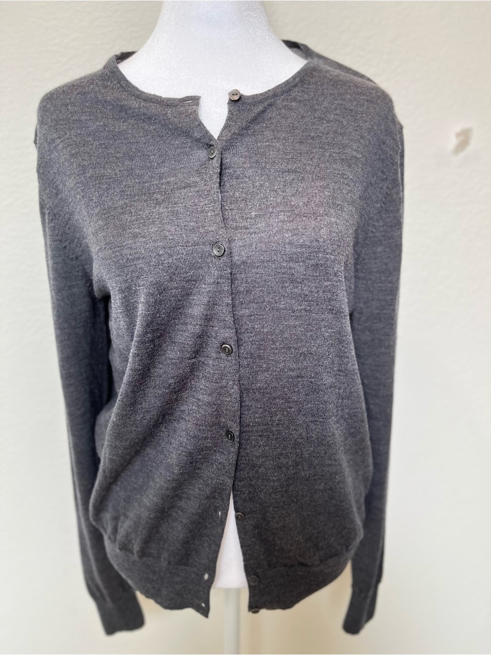 Uniqlo Dark Gray Crewneck Light Weight Merino Wool Button Cardigan